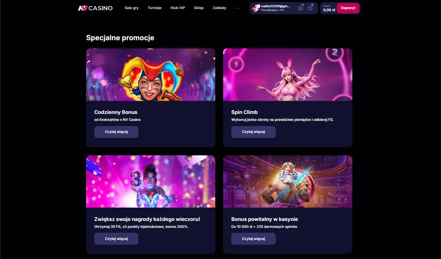 Cashback, VIP i promocje tygodniowe NV Casino
